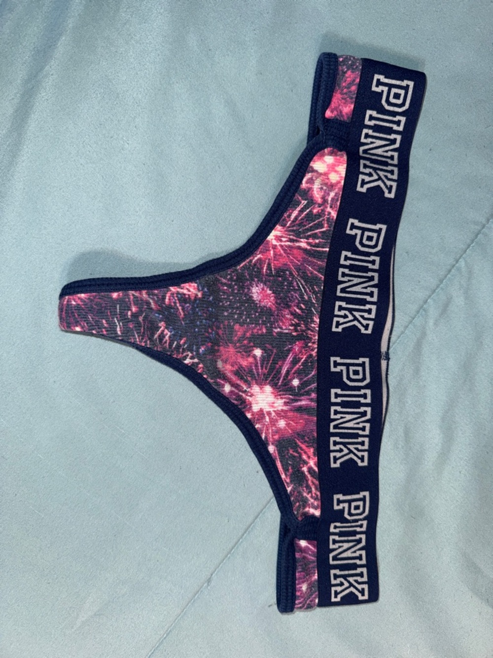 PINK Victoria's Secret Navy & Pink Fireworks Logo Thong